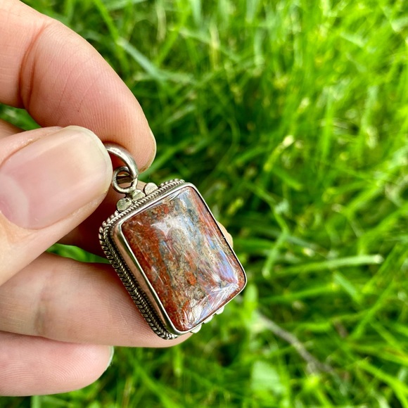 Red Jasper Rectangle Sterling Silver Healing Pendant - Picture 5 of 6
